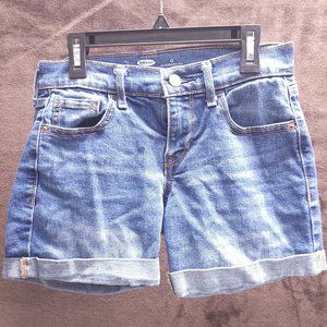 Old Navy Womens Jean Shorts 0 Dark Blue Wash Boyfriend Roll Cuff Cotton Blend